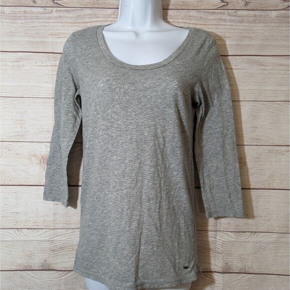 PINK Tops - VS Pink Classic 3/4 Sleeve Gray T-Shirt Size Small EUC